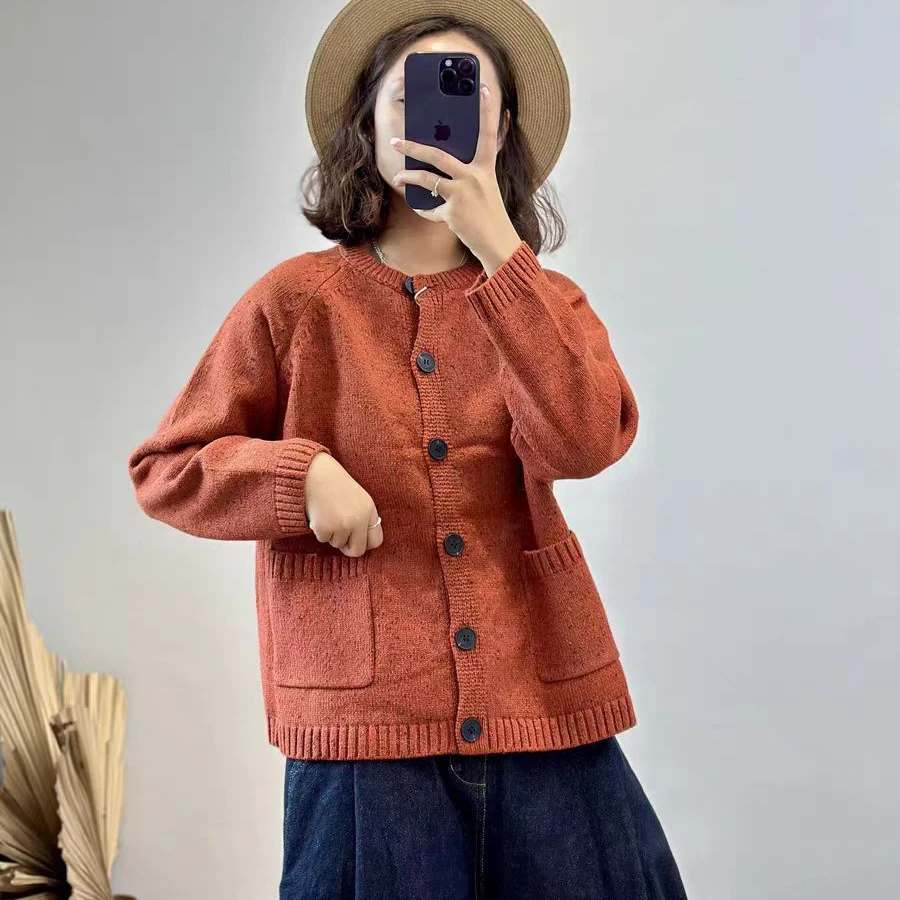 2024秋冬气圆领针织开衫女宽松休闲百搭羊毛外套斑斓上衣28047