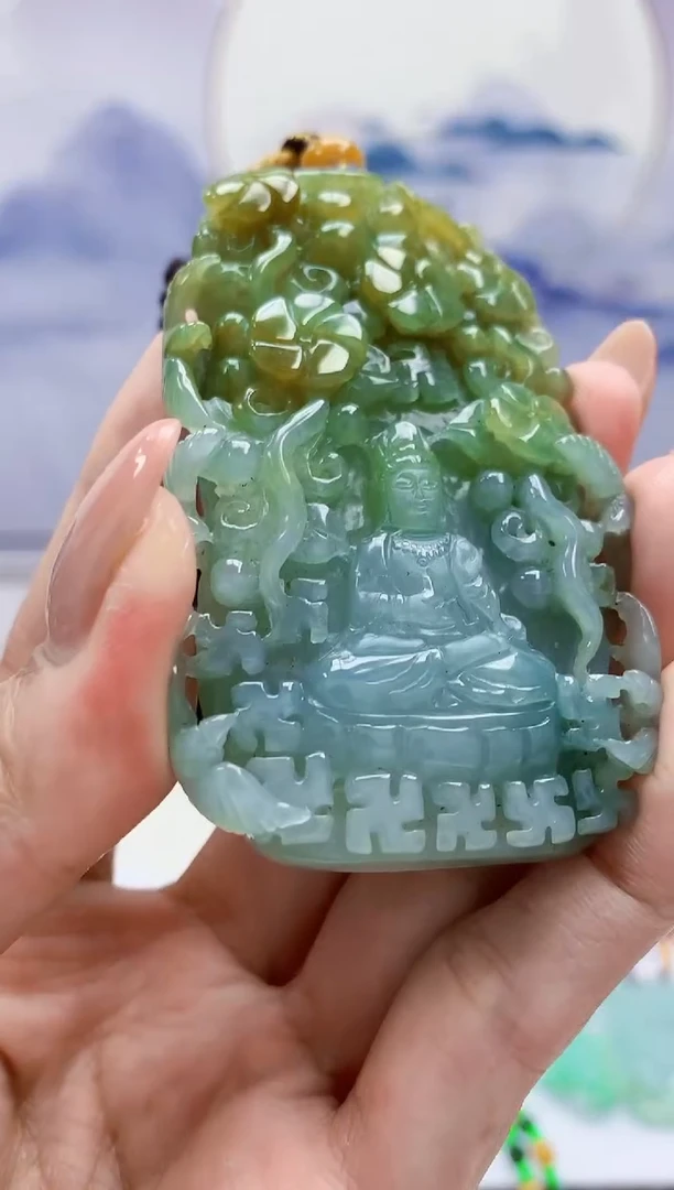 定制翡翠未镶嵌5060MM-毛货挂件104