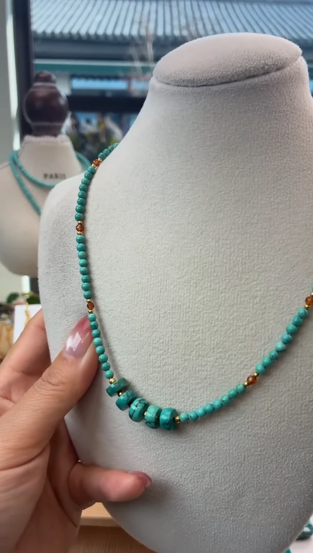 银S925镀金镶嵌绿松石项链1