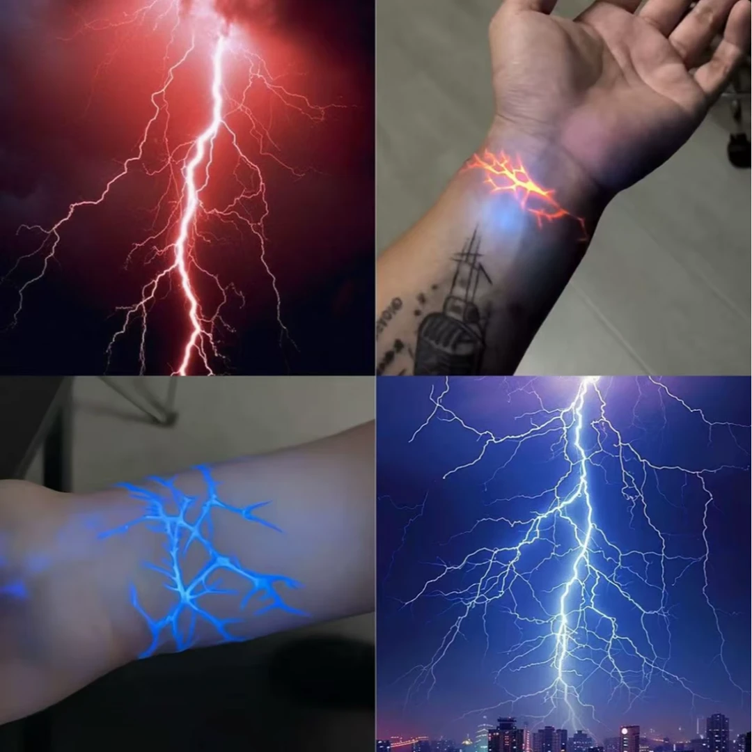 闪电荧光纹身贴持久可发光防水闪电纹身贴发光贴纸潮酷送朋友闺蜜