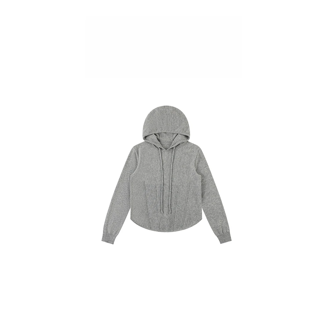 “轻奢私服”100绵羊毛早秋款连帽系绳长袖针织衫29551