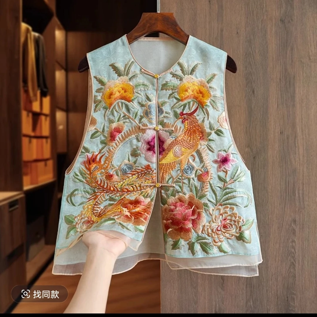 新中式国风重工刺绣马甲女2025夏季新款高级感气质宽松上衣女