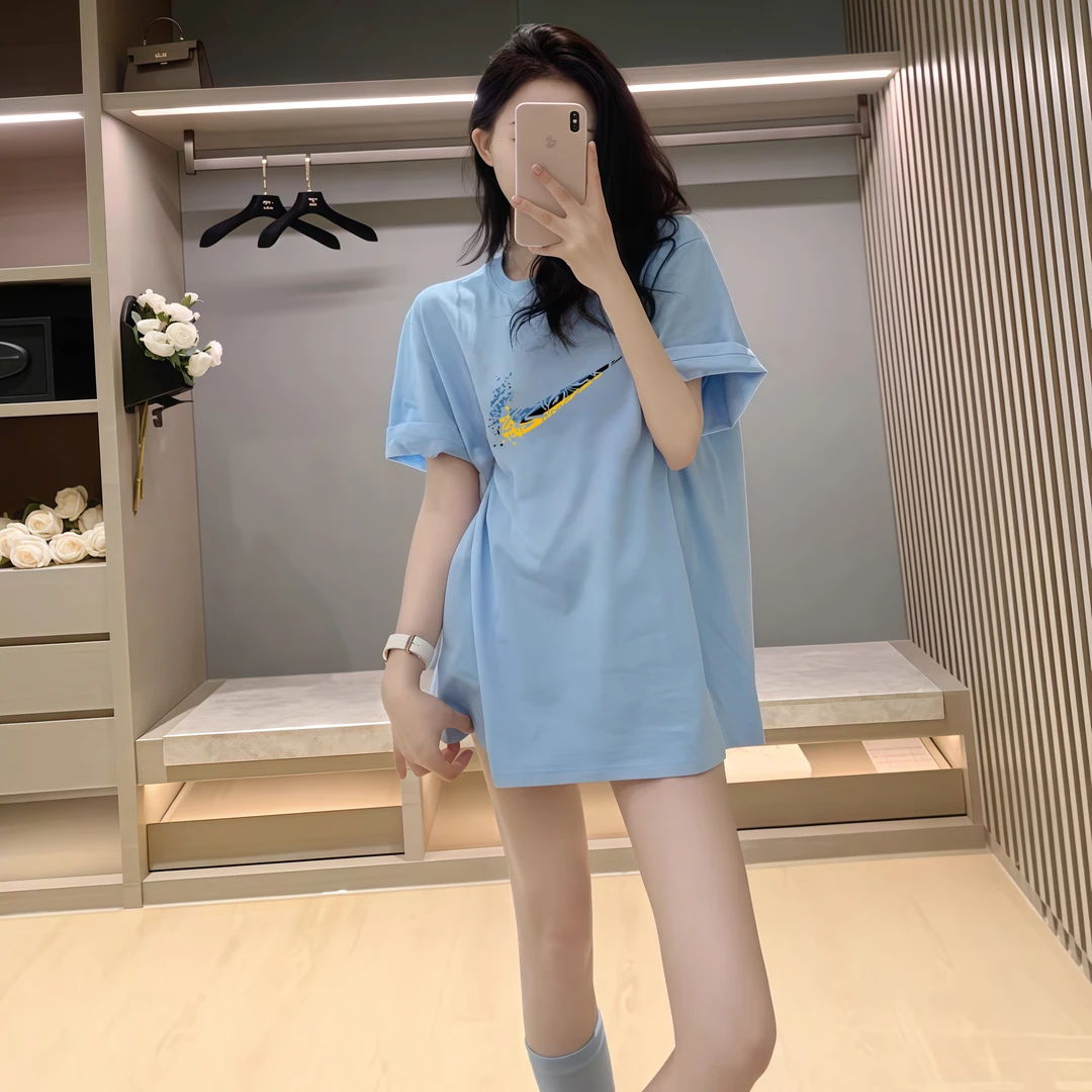 旗舰店奥特莱斯官方正品夏季纯棉t恤咏颖慵懒宽松圆领冰魄蓝半袖