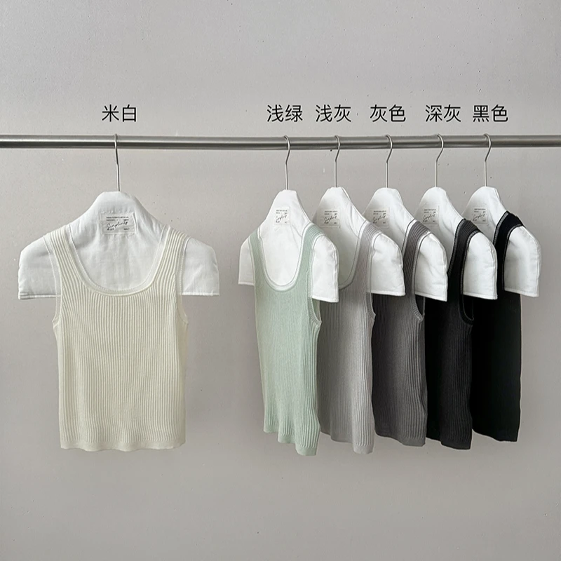 【素简】纸片人身材前后两穿背心羊毛坑条弹力上衣00566