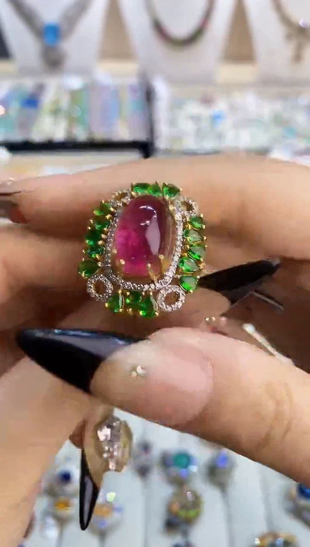 银S925镶嵌戒指定制碧玺楚楚珠宝中古甄选不退换