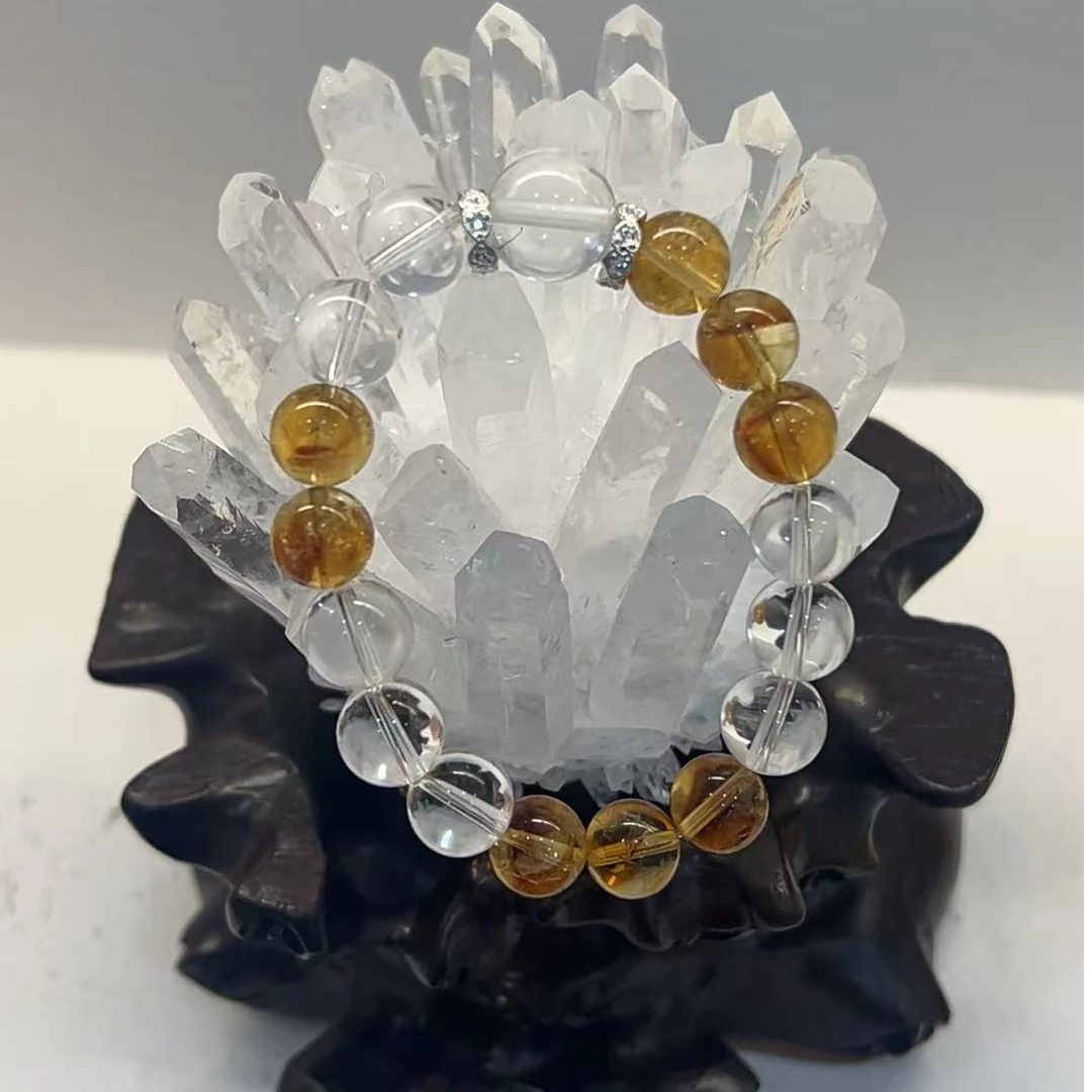 天然黄水晶手链黄塔金水晶手串男女情侣款满圈招财珠手串首饰礼物