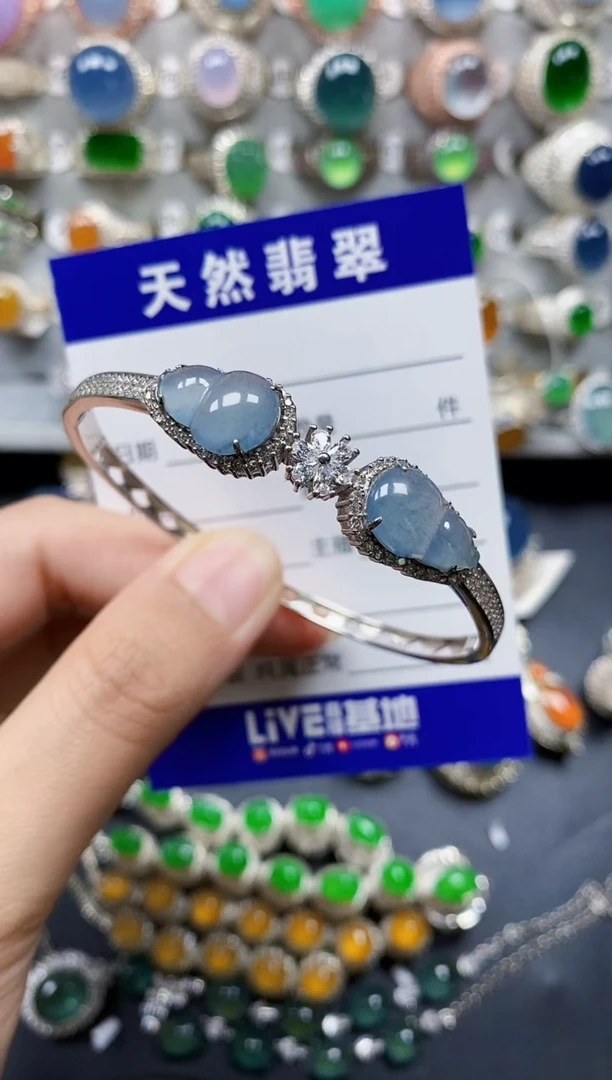 翡翠手镯银S925镶嵌664