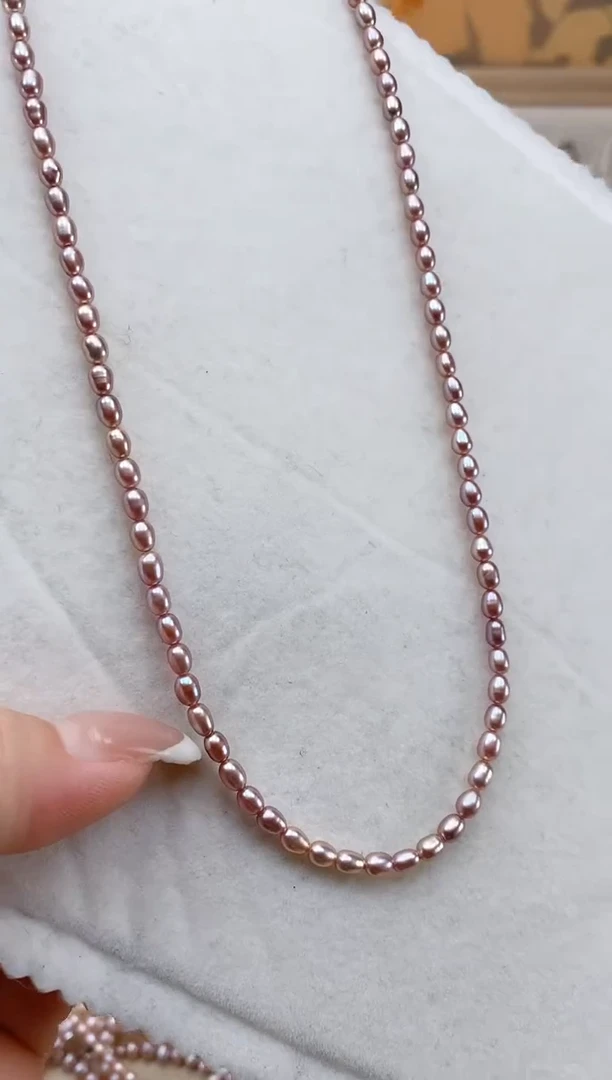 【闪购商品】淡水珍珠项链银S925镶嵌紫小米 3-4MM