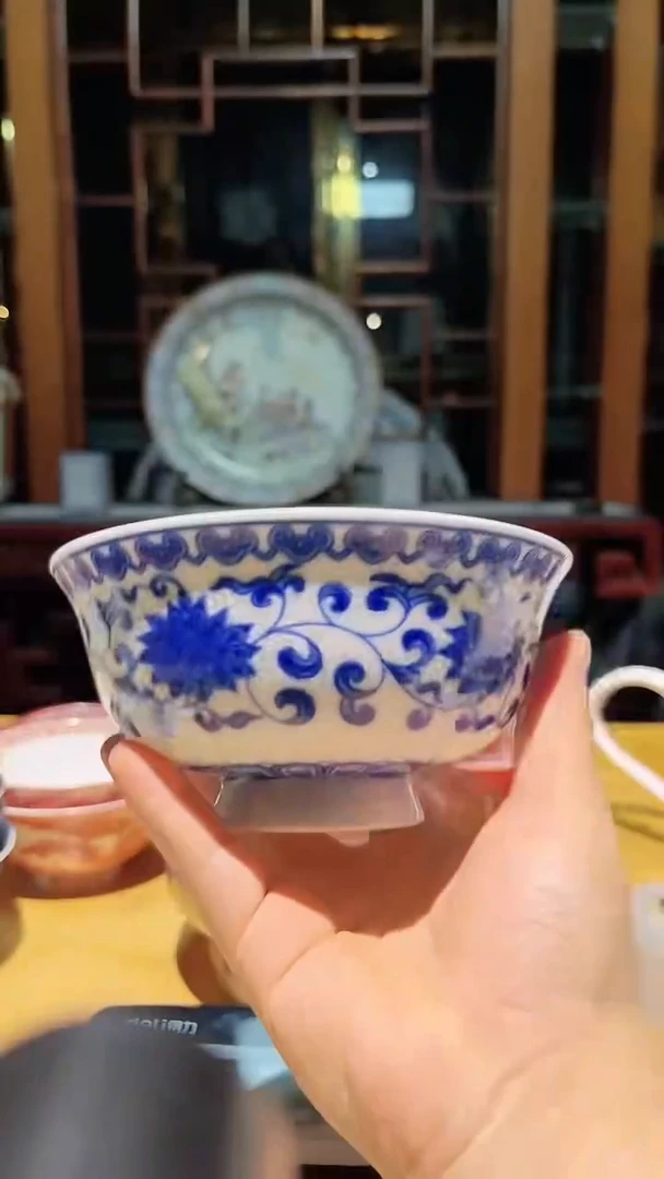 瓷片青花缠枝莲大面碗  2个