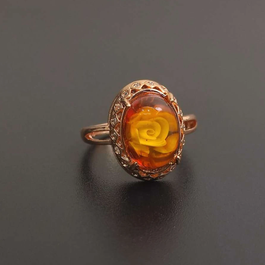 【清仓专属】琥珀血珀阴雕玫瑰轻奢气质戒指开口戒 598