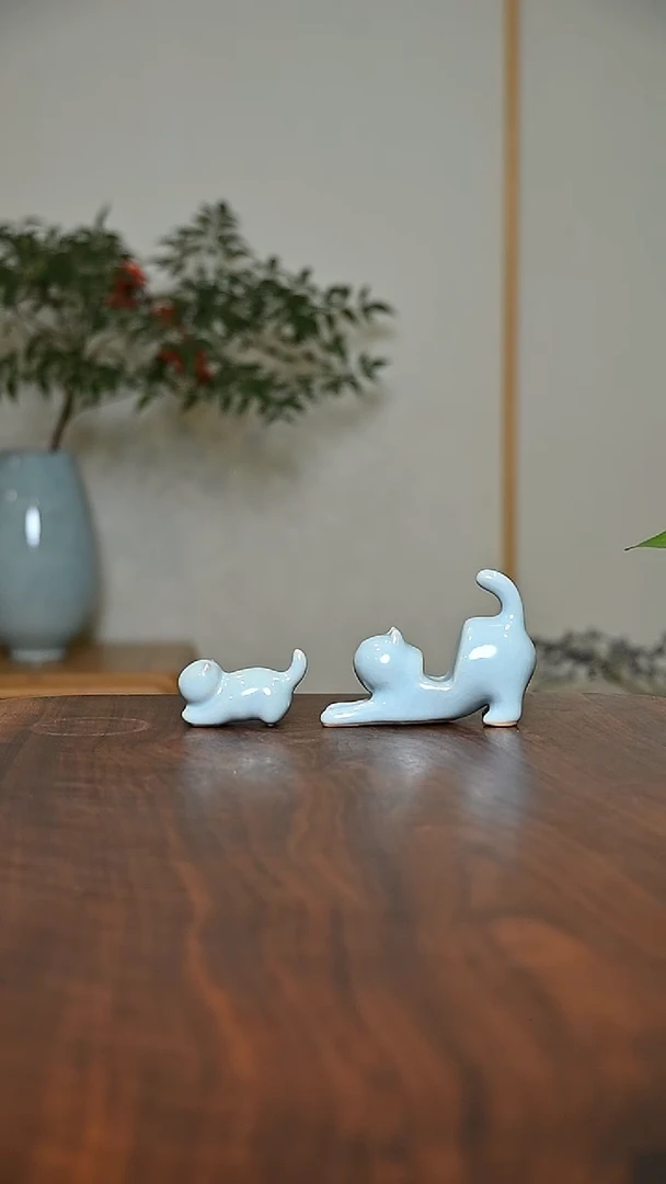 大小猫 天青 微瑕 朱家汝窑款