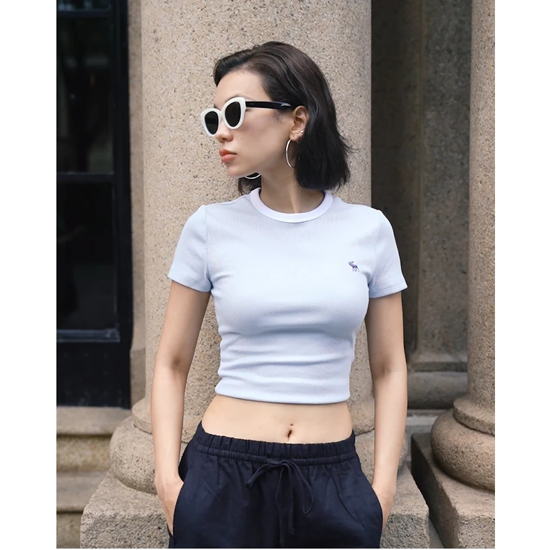 AF经典小麋鹿图案女装25夏季美式百搭撞色短袖圆领T恤139-5705