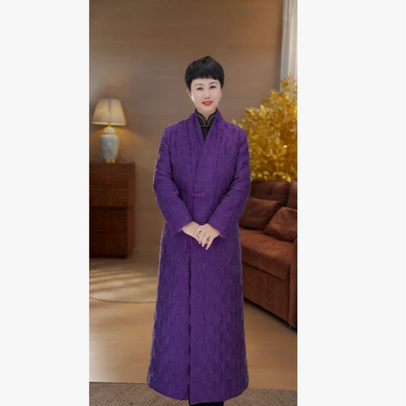 25年冬厚款刺绣铜氨丝绵羊绒新中式女外套长款上衣袄子K3189