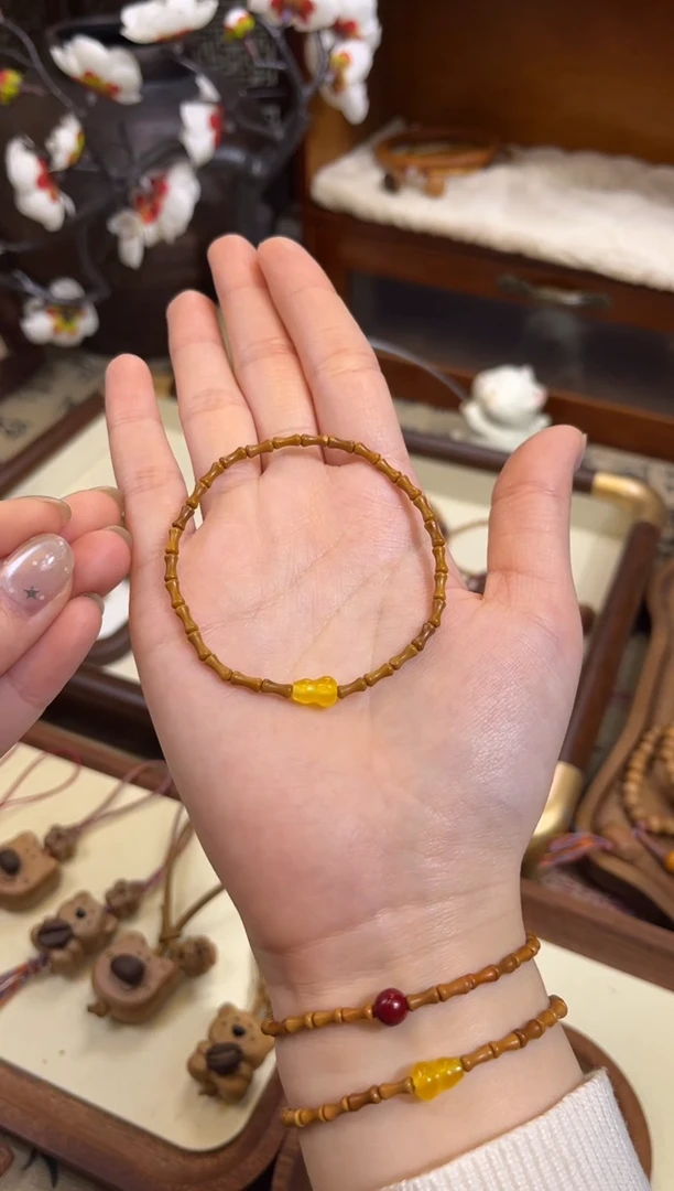 手串桃核【桃缘行】竹节「黄色葫芦」桃木桃核辟、挡、驱、护 备注手围