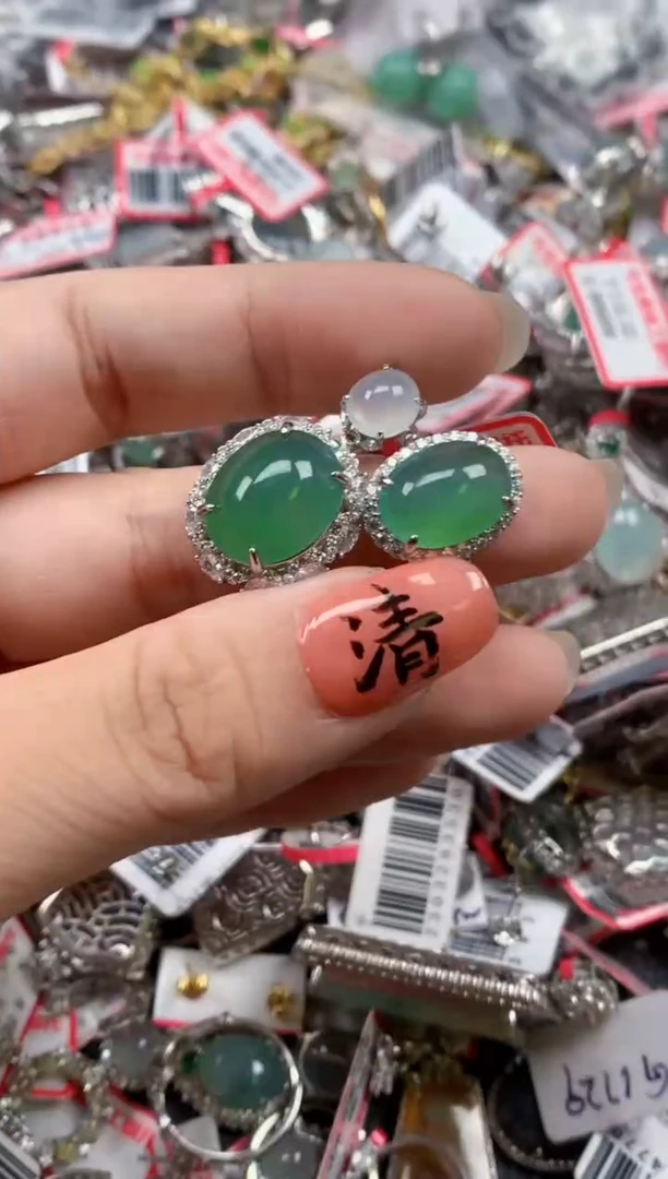 银S925镶嵌戒指翡翠天然A货缅甸翡翠