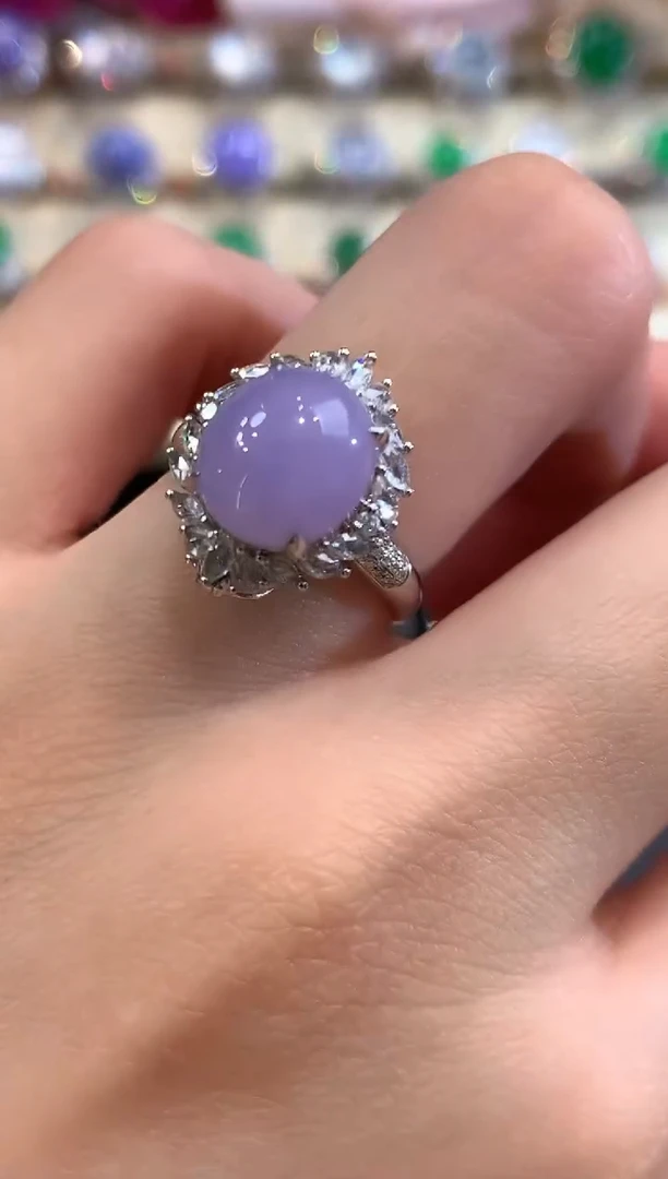 18K金镶嵌戒指翡翠a69  紫货有色差