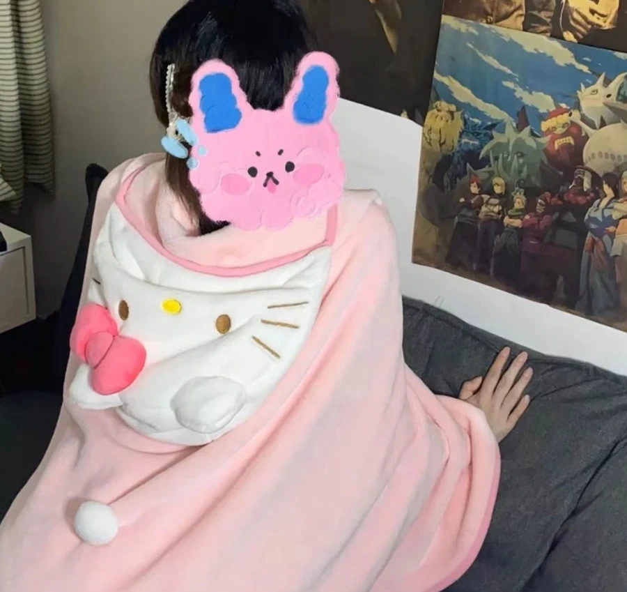 【泡芙】四季kitty猫披肩毛毯粉嫩少女心凯蒂猫午睡毛毯盖被