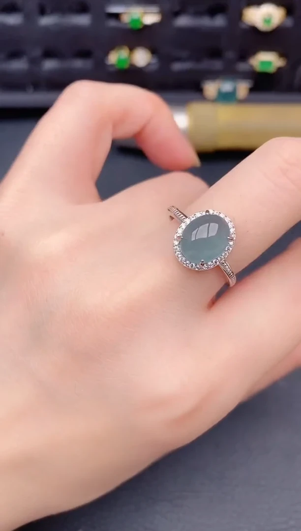 银S925镶嵌戒指翡翠天然a货翡翠252