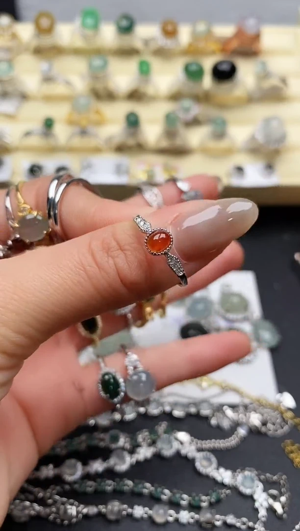 【闪购商品】翡翠戒指银S925镶嵌缅甸翡翠4   3+2