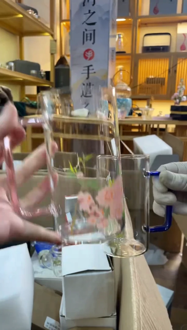 手工艺品玻璃品牌绿茶杯蓝色粉色对杯拍一发二