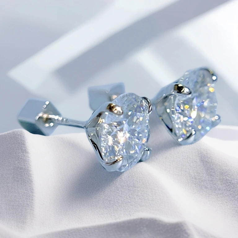 925银莫桑石耳饰 螺丝帽免摘 四爪单钻耳钉  极简时尚百搭 ES009