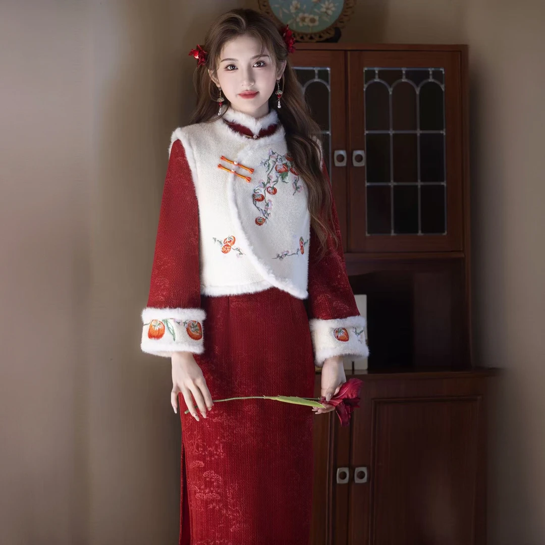 苏故里【福柿满枝】文艺气质修身高端日常旗袍奢华气质双层衣长120