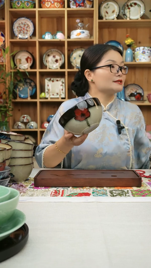 瓷片小可陶瓷高温釉下彩一组面碗2个