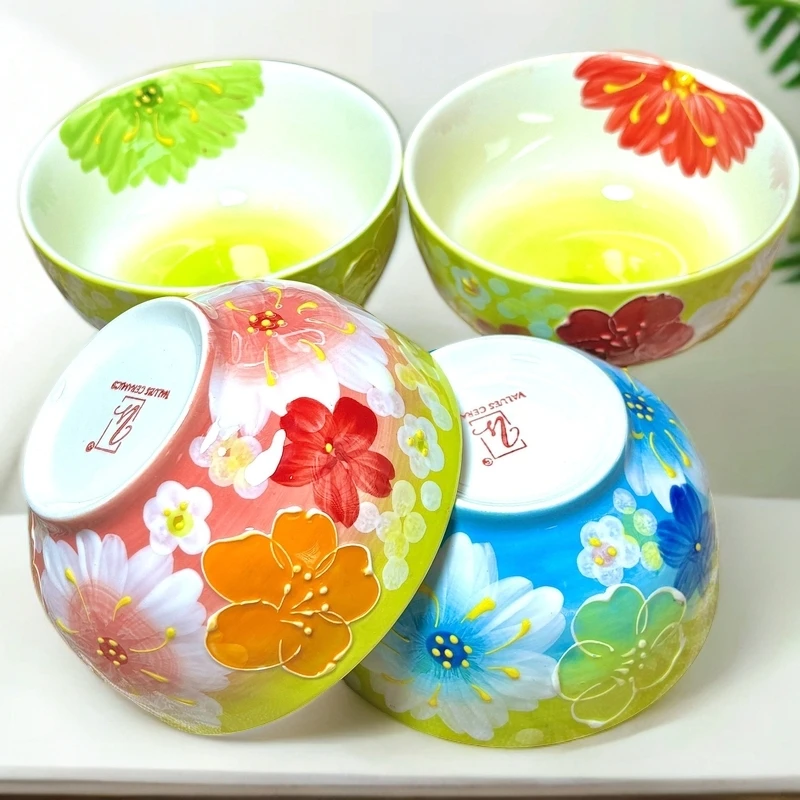 1濑户烧四色新款陶瓷手工浮雕碗创意家用手绘米饭碗伴手礼