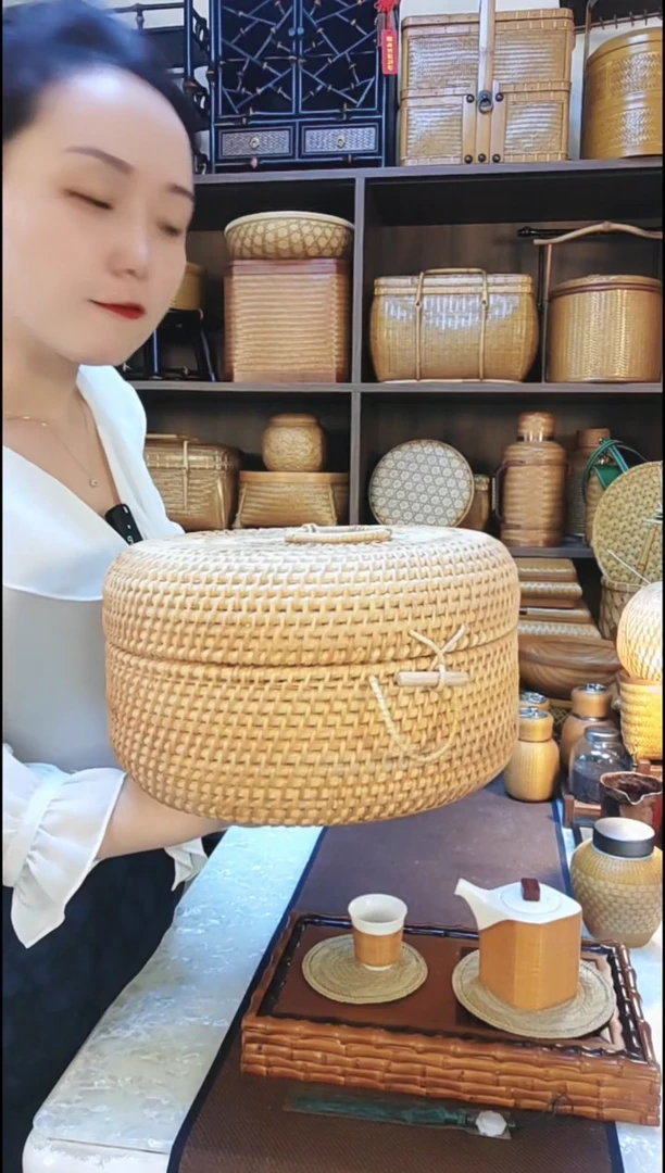 口水果篮糖果零食盒手工藤编储物收纳筐客厅圆形大水果盘网红木