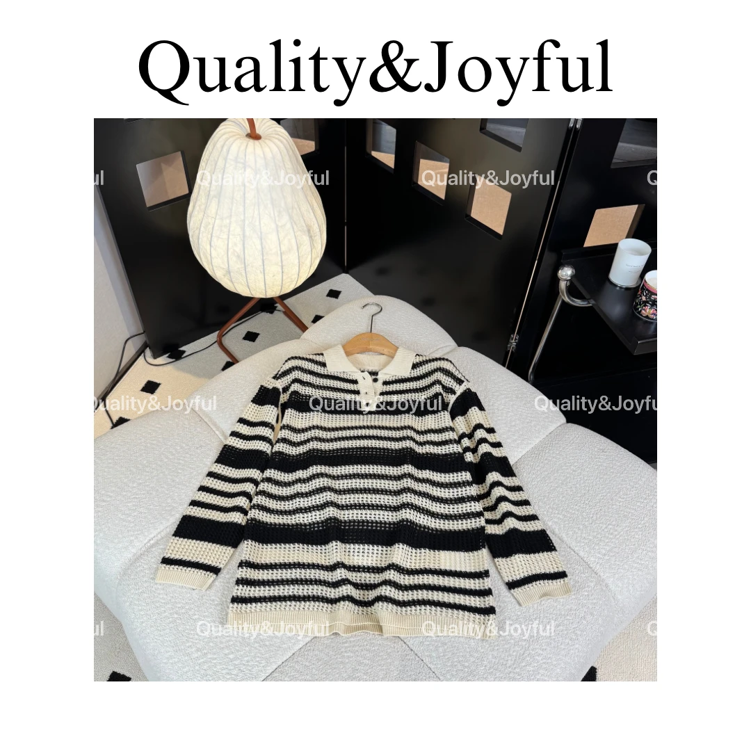 【条纹序曲】时髦镂空针织衫女2025年早春新款时尚薄款条纹罩衫