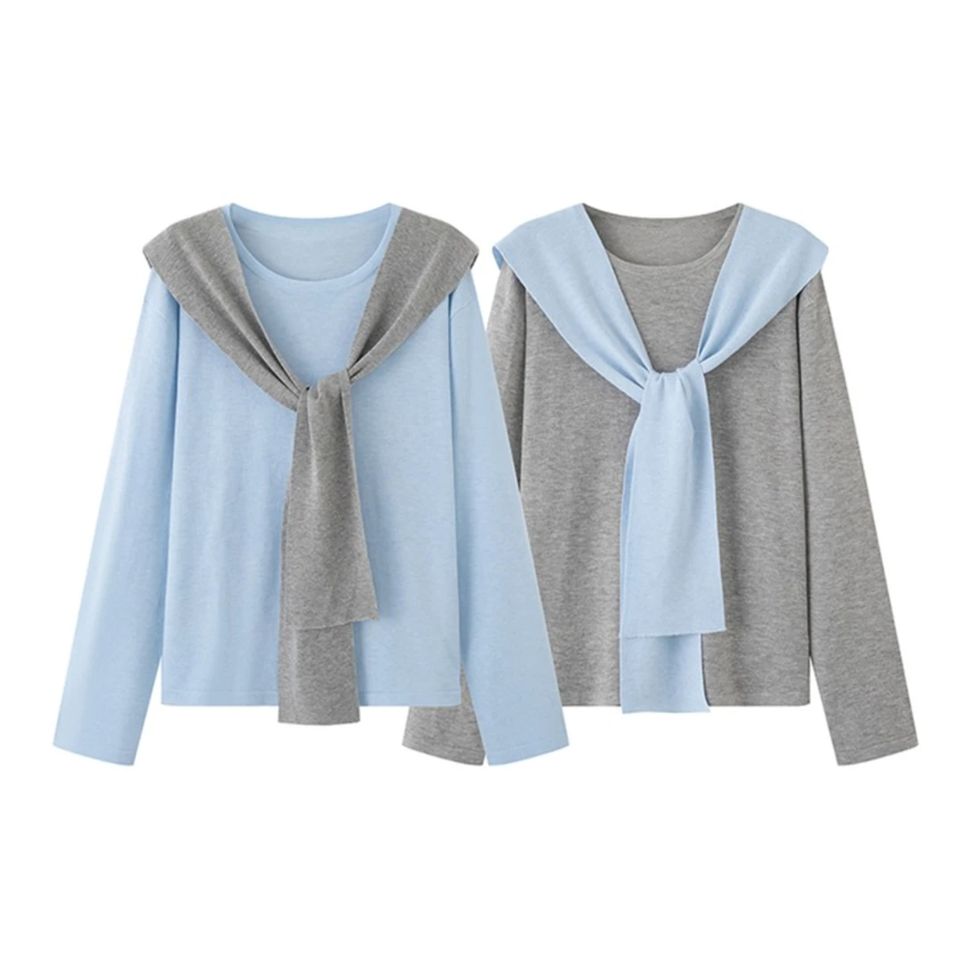 MM商场同款25秋季新款时尚通勤休闲披肩叠穿套头针织衫女2801