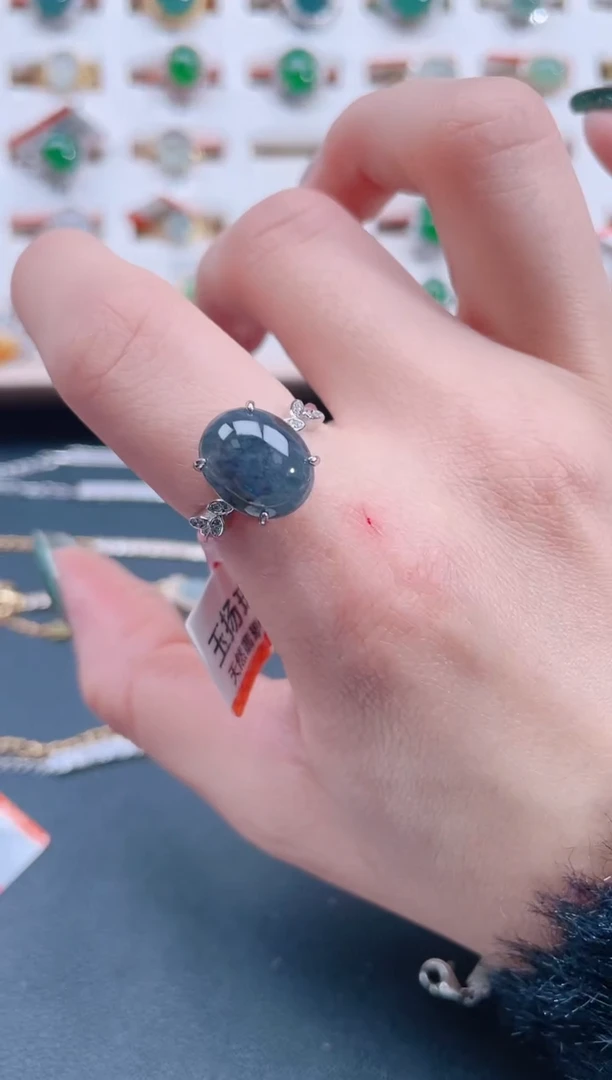 银S925镶嵌戒指翡翠天然翡翠