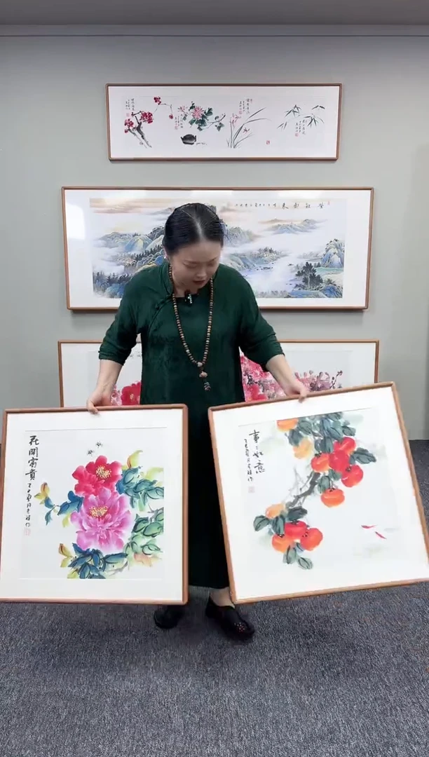 国画事事如意+花开富贵60*60手绘作品随发