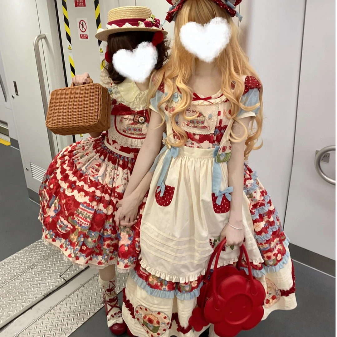 【现货掉落】衣橱茶会草莓塔塔lolita草莓印花op洛丽塔