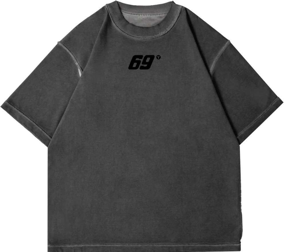 【野子专属】蚀刻350克全棉纯色双面穿印花T恤圆领搭短袖上衣