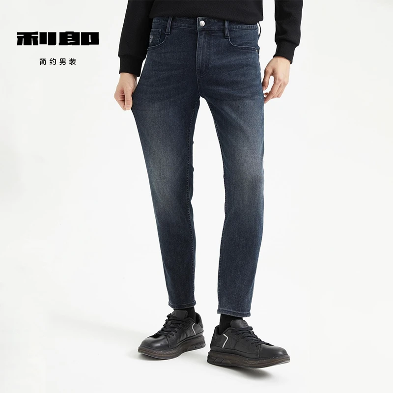 【优质朵棉】利郎25新品男士耐脏蓝黑九分牛仔裤子吸湿透气弹力款