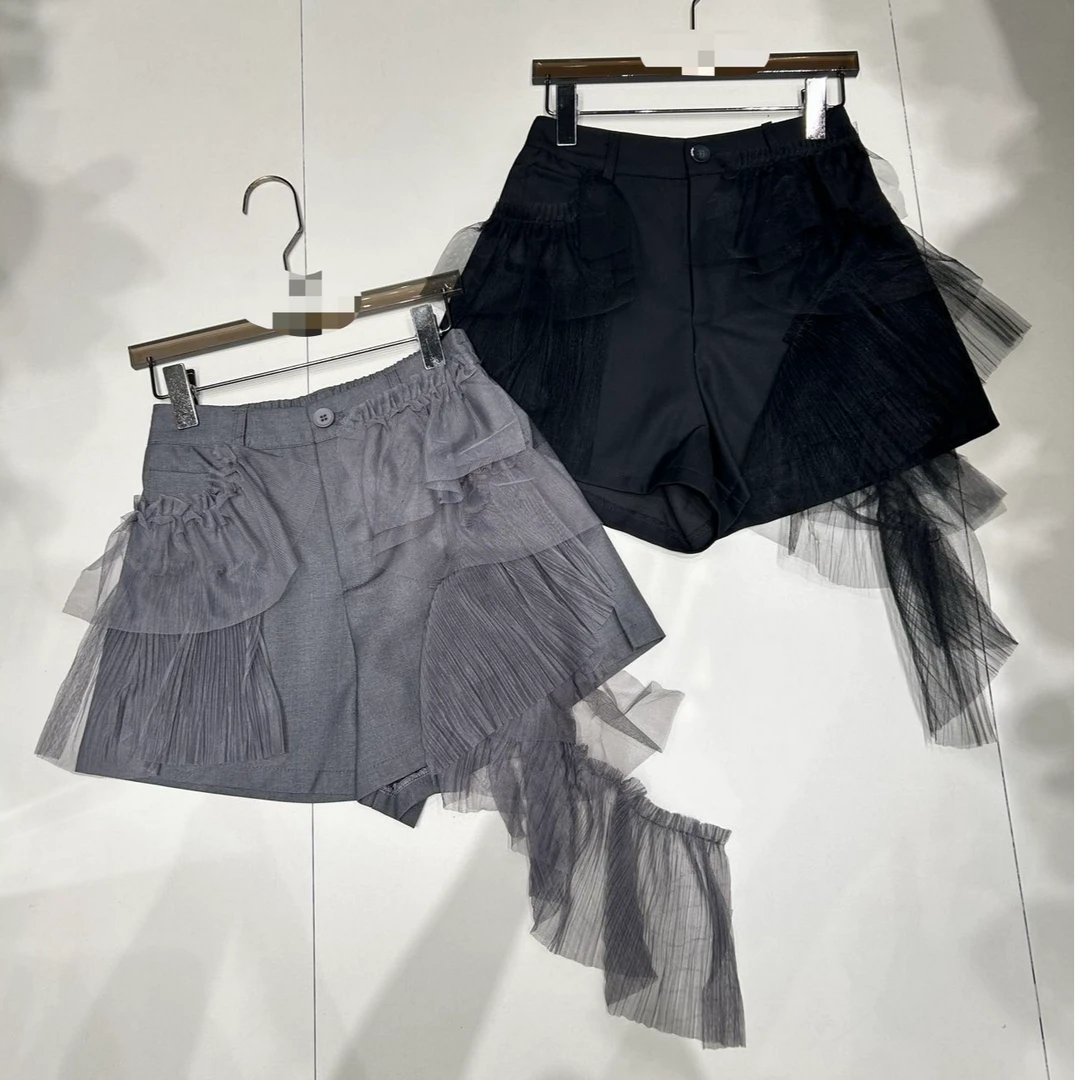 DA-J夏季新款时尚休闲个性气质百搭拼纱短裤 半松紧带