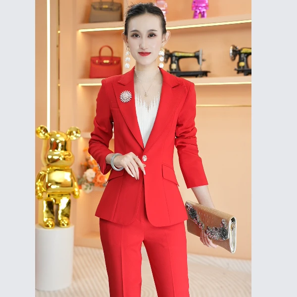 9815秋季新品女神范长袖职业西装套装外套小西装长裤时尚商务风