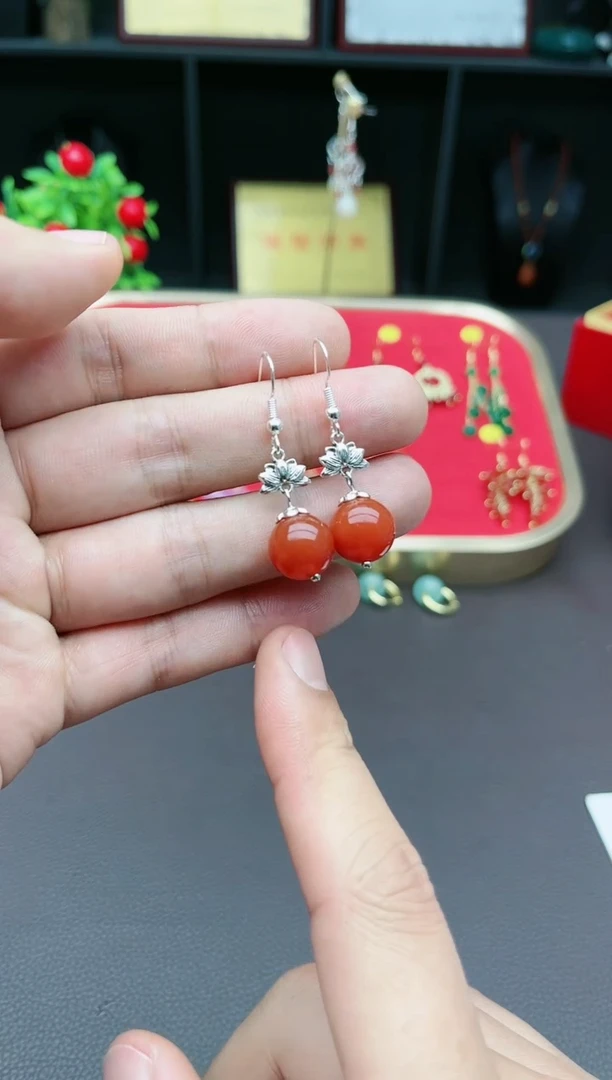 【闪购商品】南红玛瑙耳饰银S925镶嵌718000
