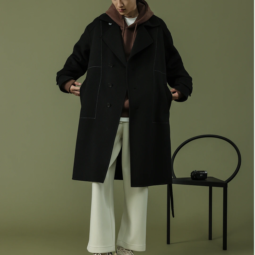 C·D【秋冬季】明线设计 英伦风双面绵羊毛大衣——中长款（8062#）