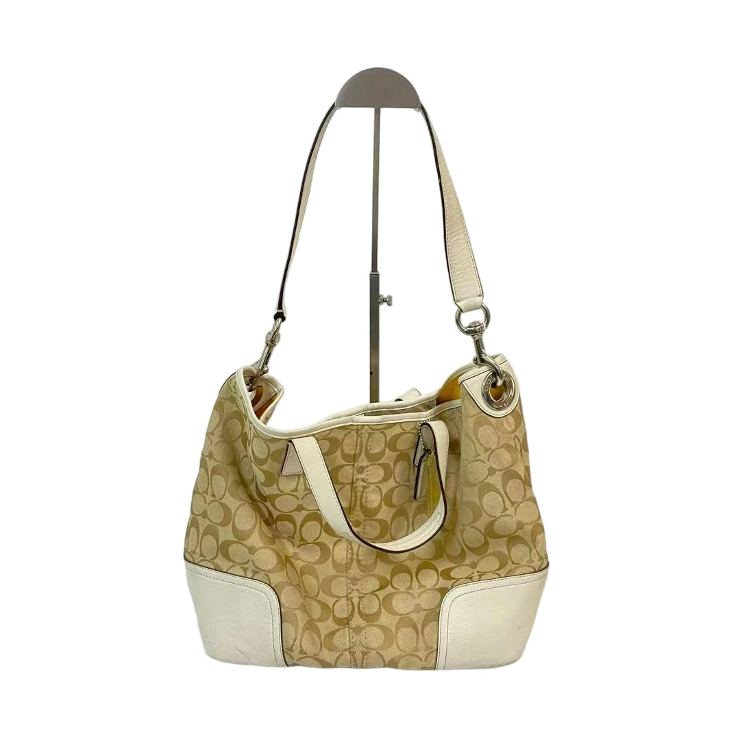 95新 COACH/蔻驰 经典老花帆布拼皮手提斜挎包  AF-11081-B