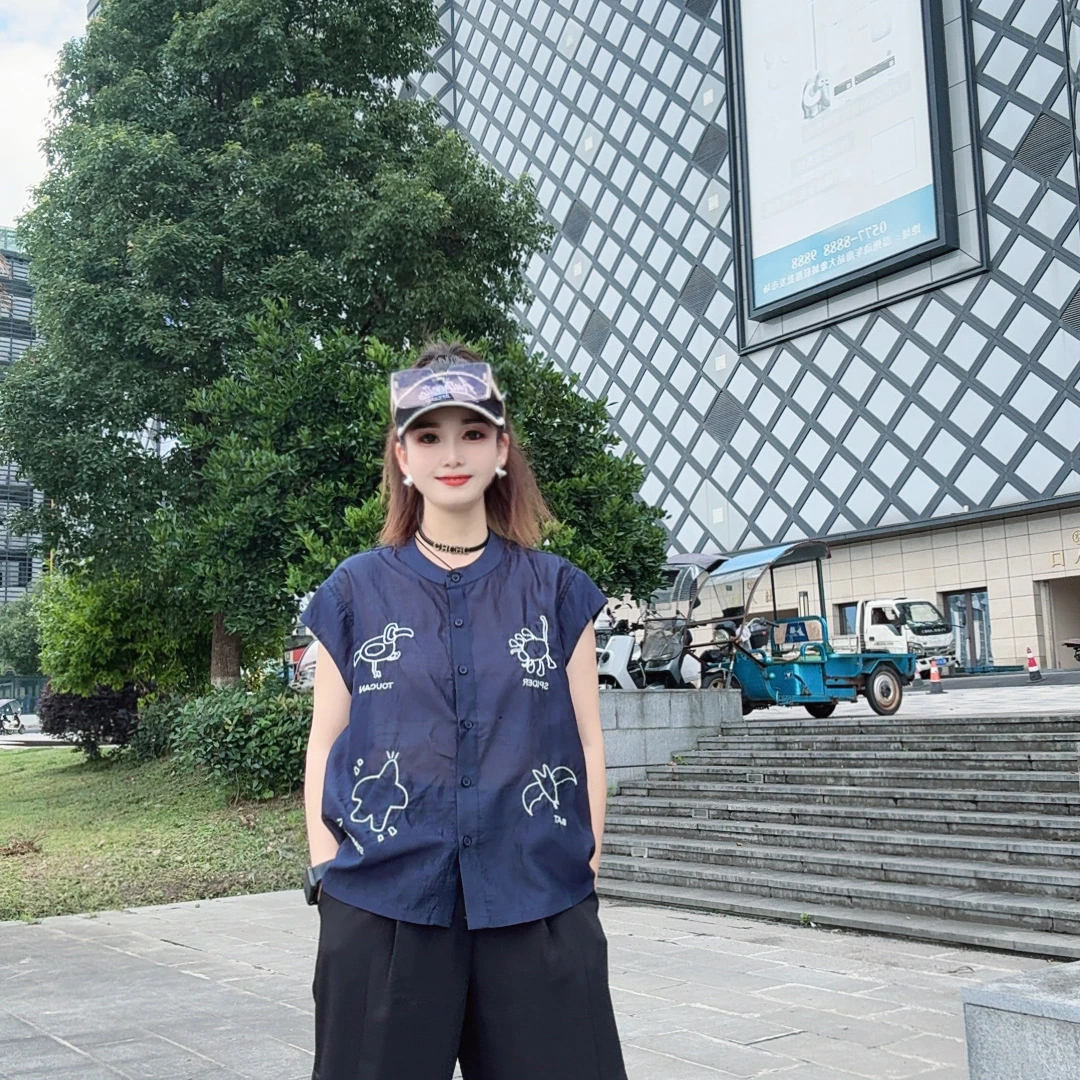 夏款刺绣针织提花时尚高级百搭薄款短袖衬衣