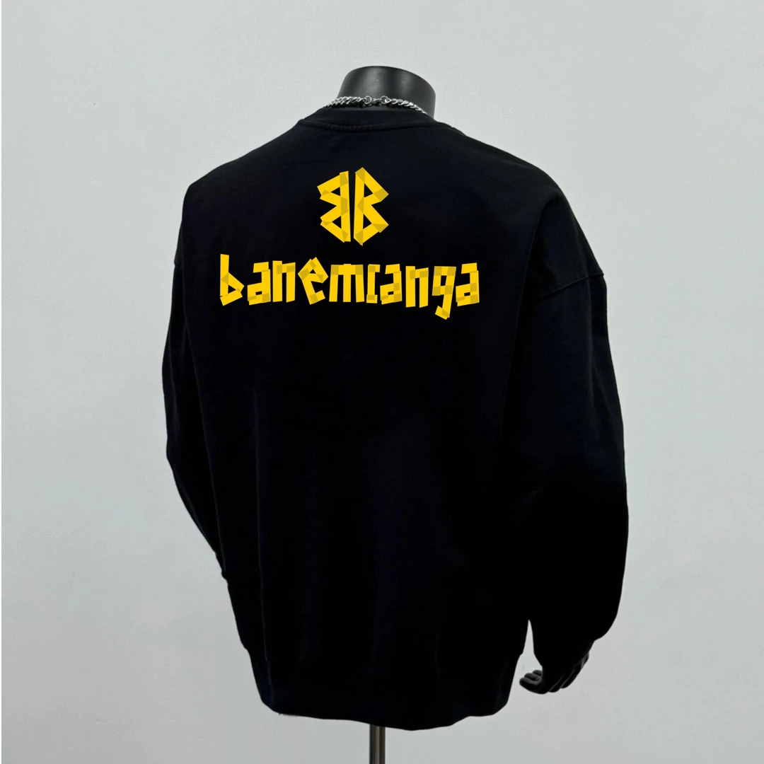 冬季新款重磅480克加绒加厚保暖 黄胶带巴黎时尚宽松男女圆领卫衣