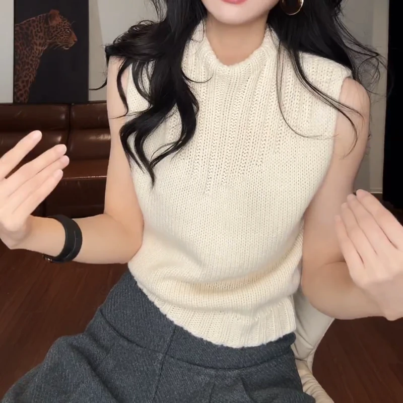 中高领无袖设计感百搭气质显瘦针织衫女装上衣LK2505896