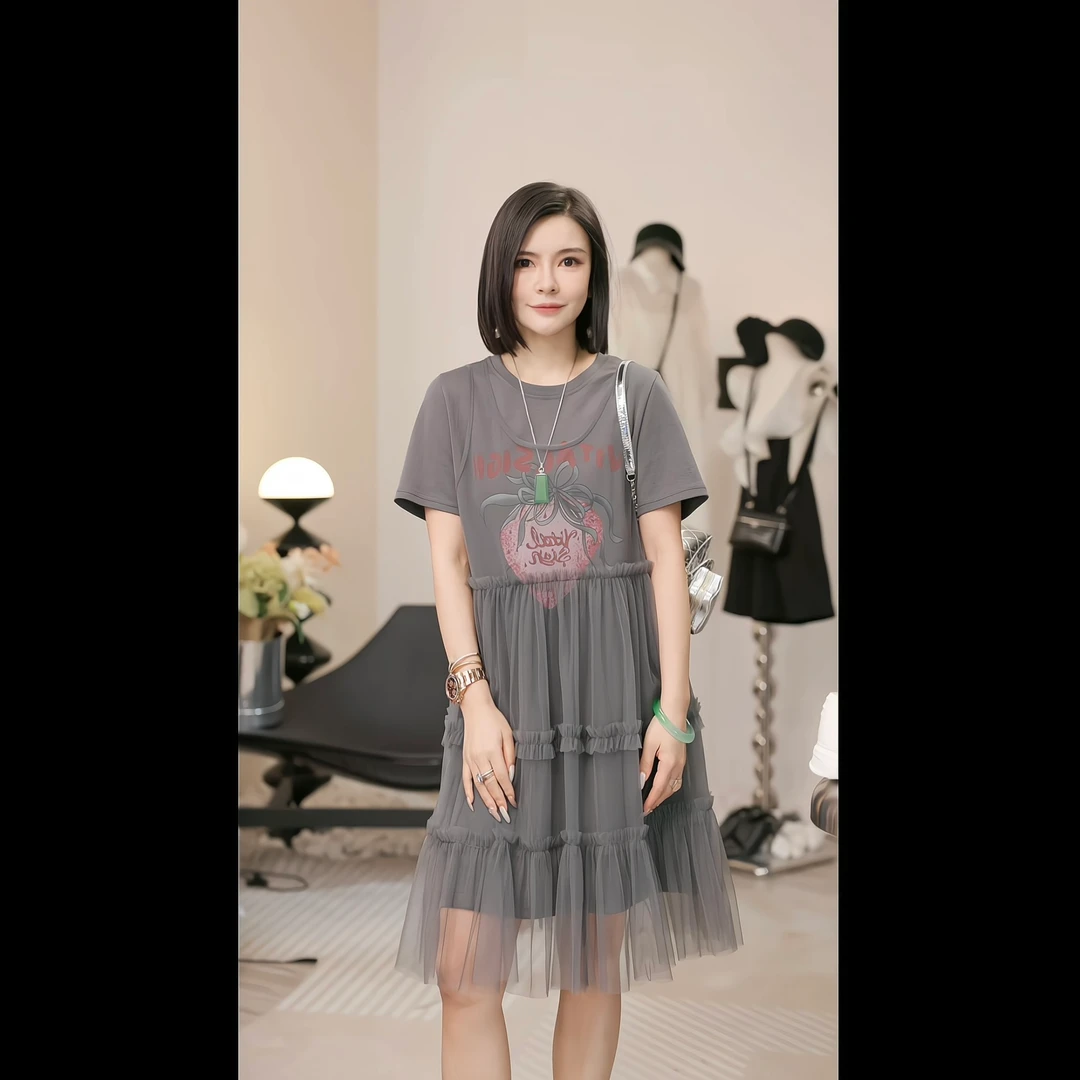 【燕子设计师品牌】夏季清凉卡通草莓拼接真两件连衣裙X 19653 X