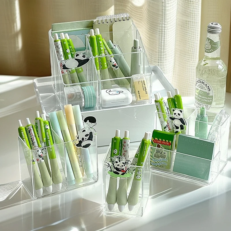 高颜值亚克力透明笔筒大容量儿童女孩小学生书桌文具收纳盒置物架