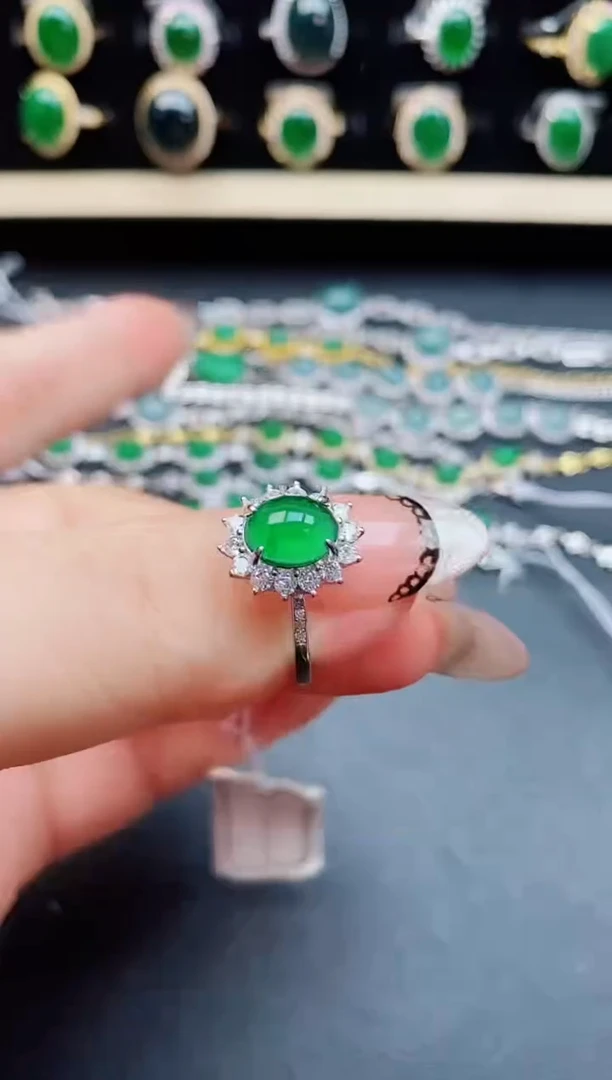 翡翠戒指银S925镶嵌50805