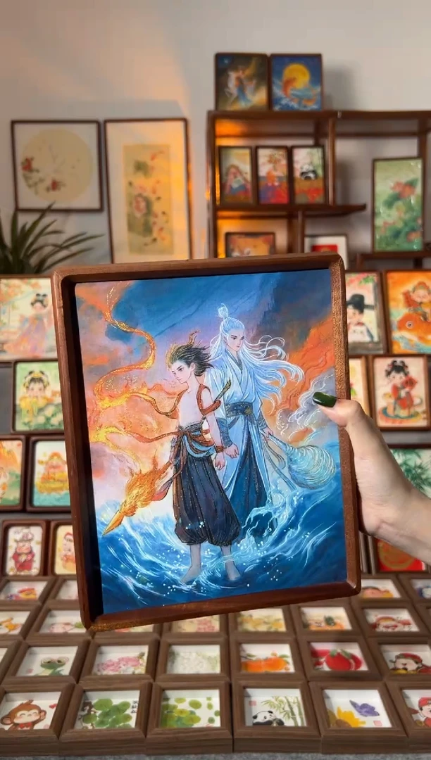 【闪购商品】国画哪吒 手绘国画10花梨