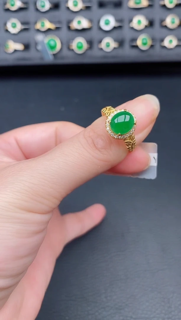 银S925镶嵌戒指翡翠天然a货翡翠135