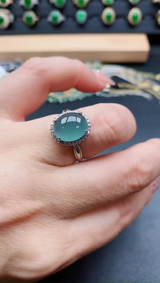 银S925镶嵌戒指翡翠1